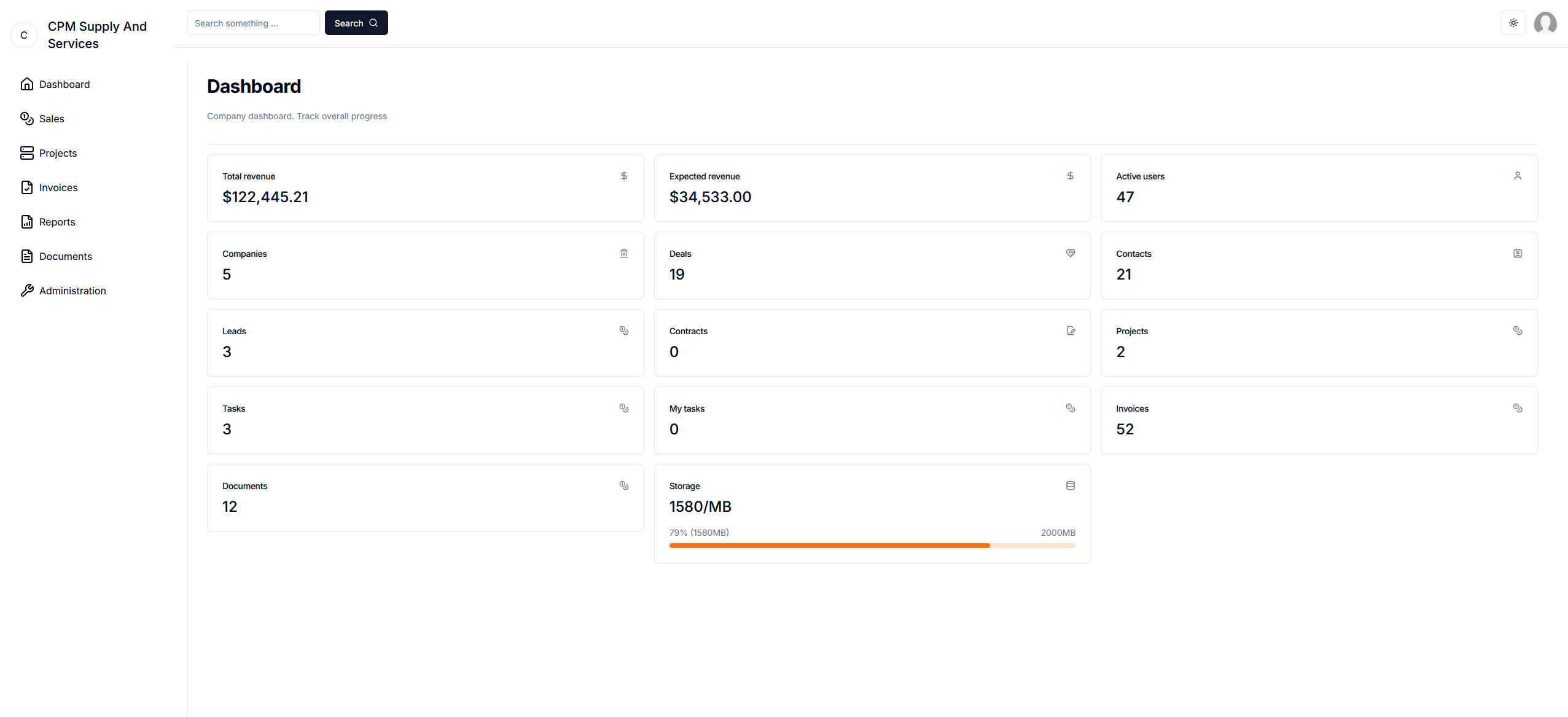 Custom CRM System Dashboard Interface
